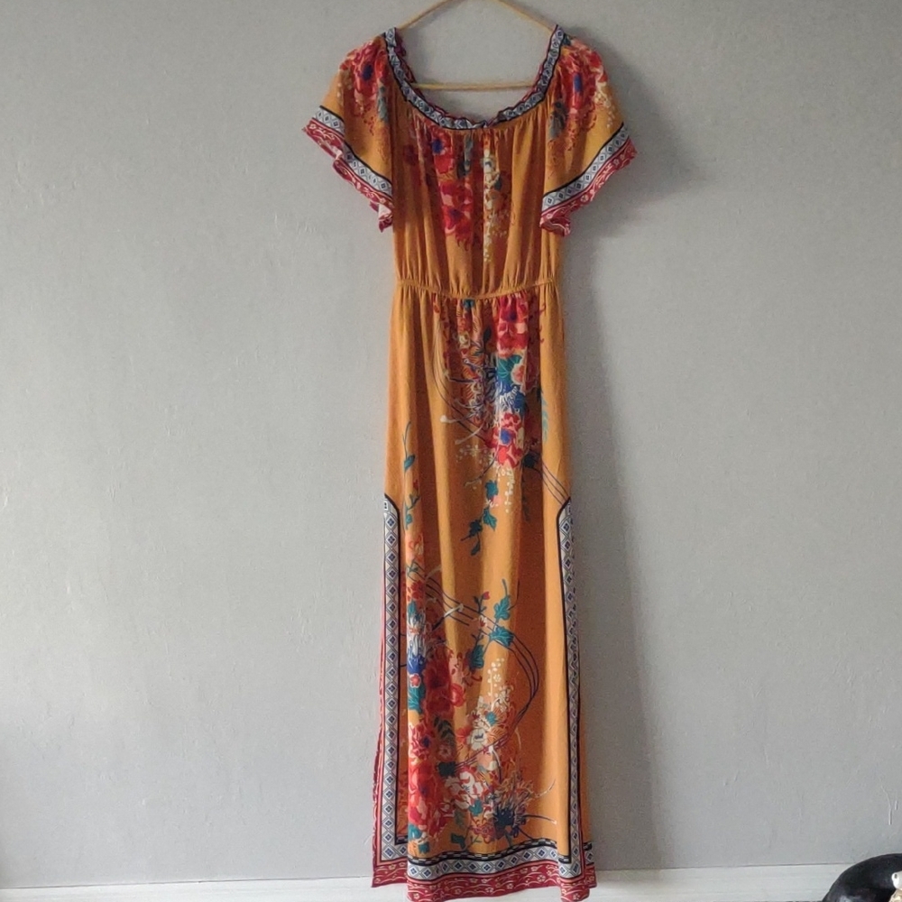 Flying Tomato Orange Floral Maxi Dress